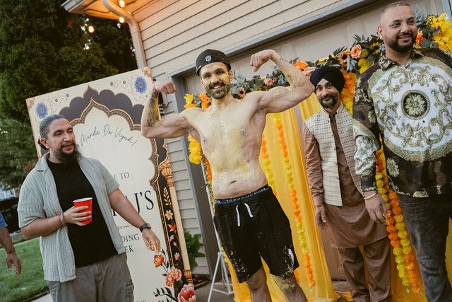 Yugraj celebrating with friends at the Haldi