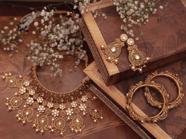 Wedding jewellery and bridal details arranged together