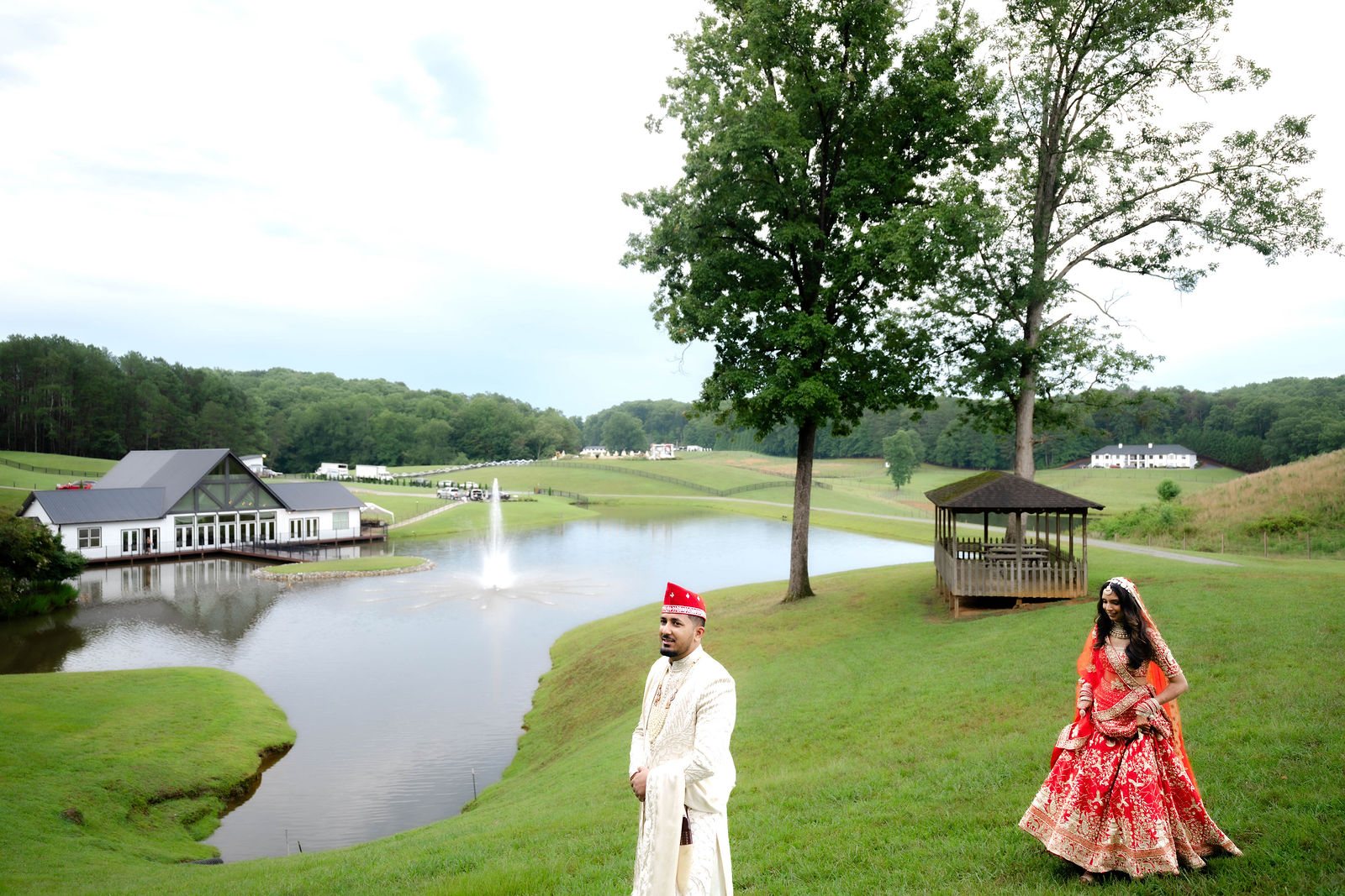 Khyati and Bishal beside the lake before the ceremony