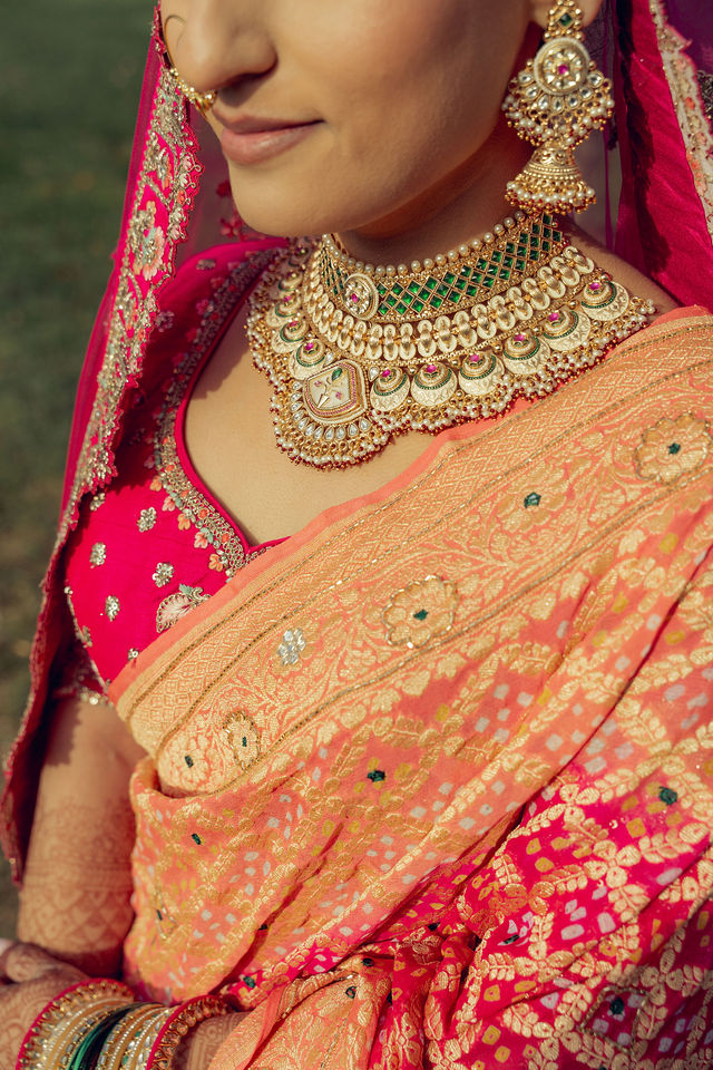 Close detail of Monali’s bridal jewelry