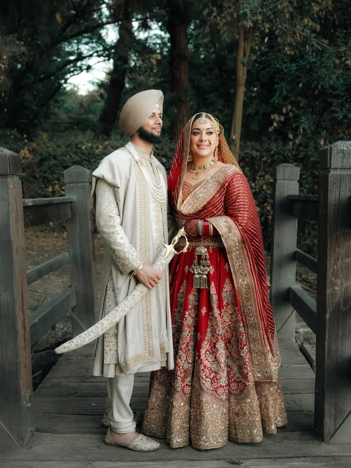 Ramandeep and Jaskaran together on the wooden bridge at Woodward Park