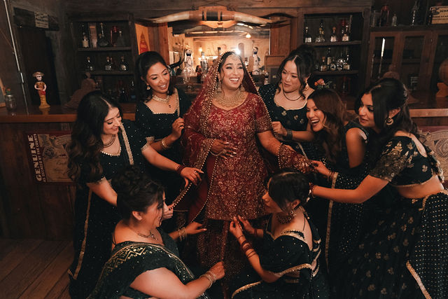 Shachi and her bridal party gathered inside
