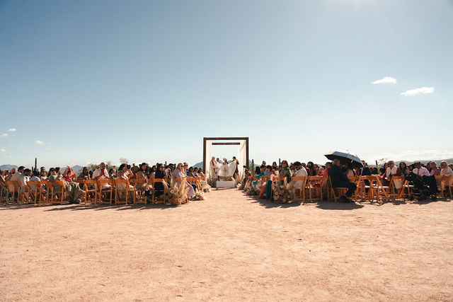 A wide view of Shachi and Roni’s desert wedding ceremony