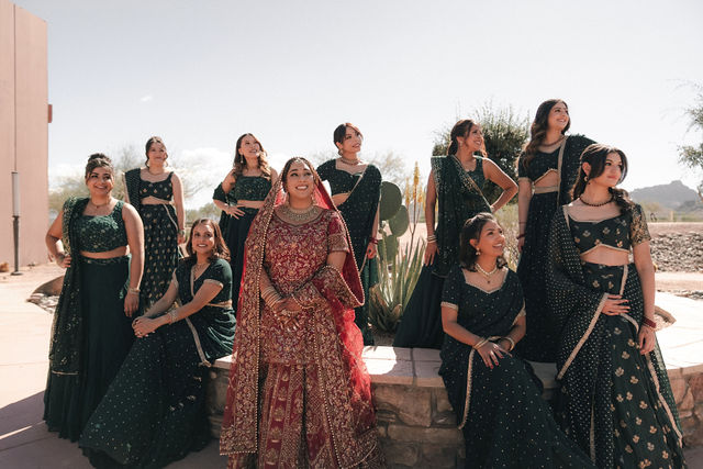 Shachi with her bridal party outdoors