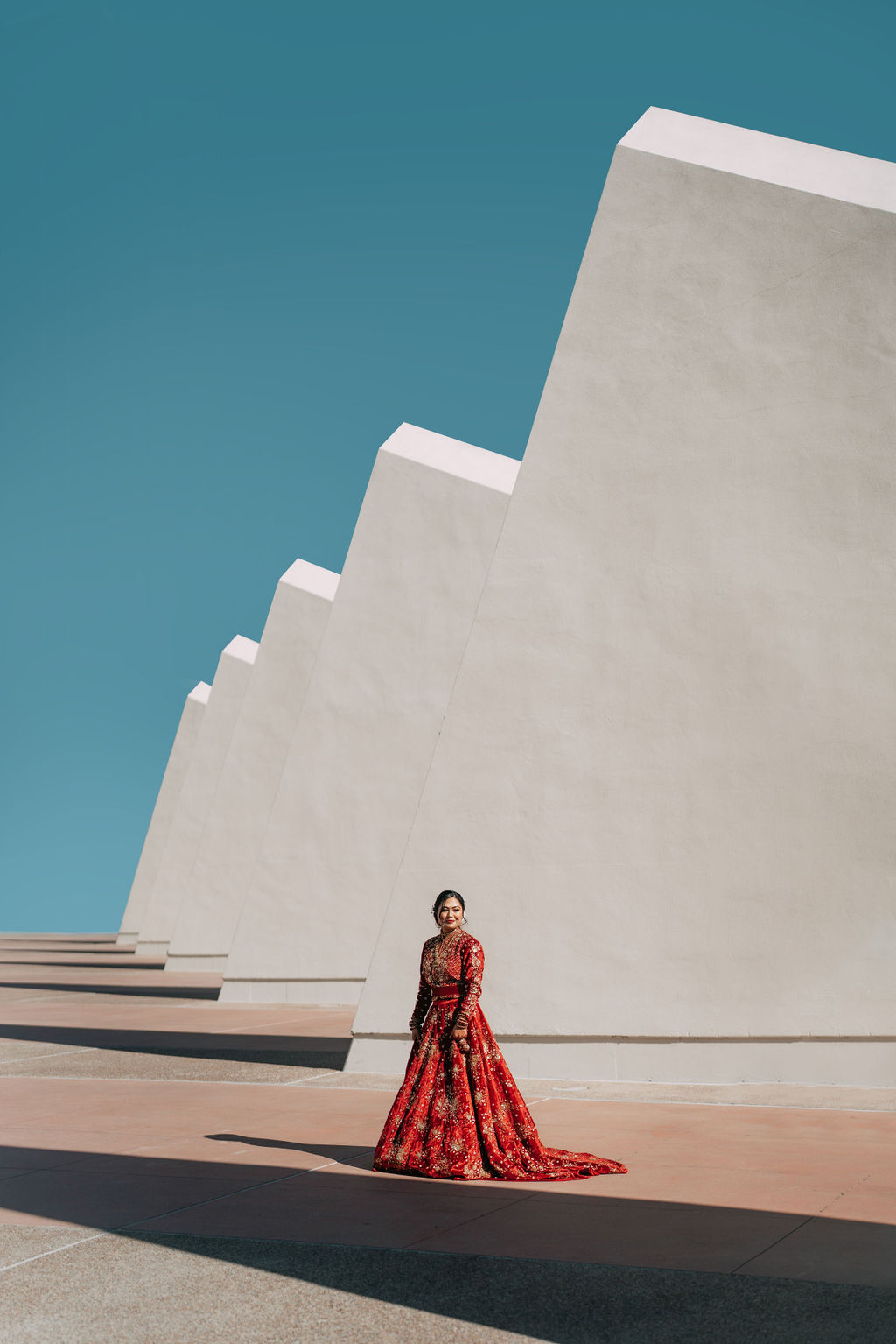 Shayal in an architectural wedding-day portrait