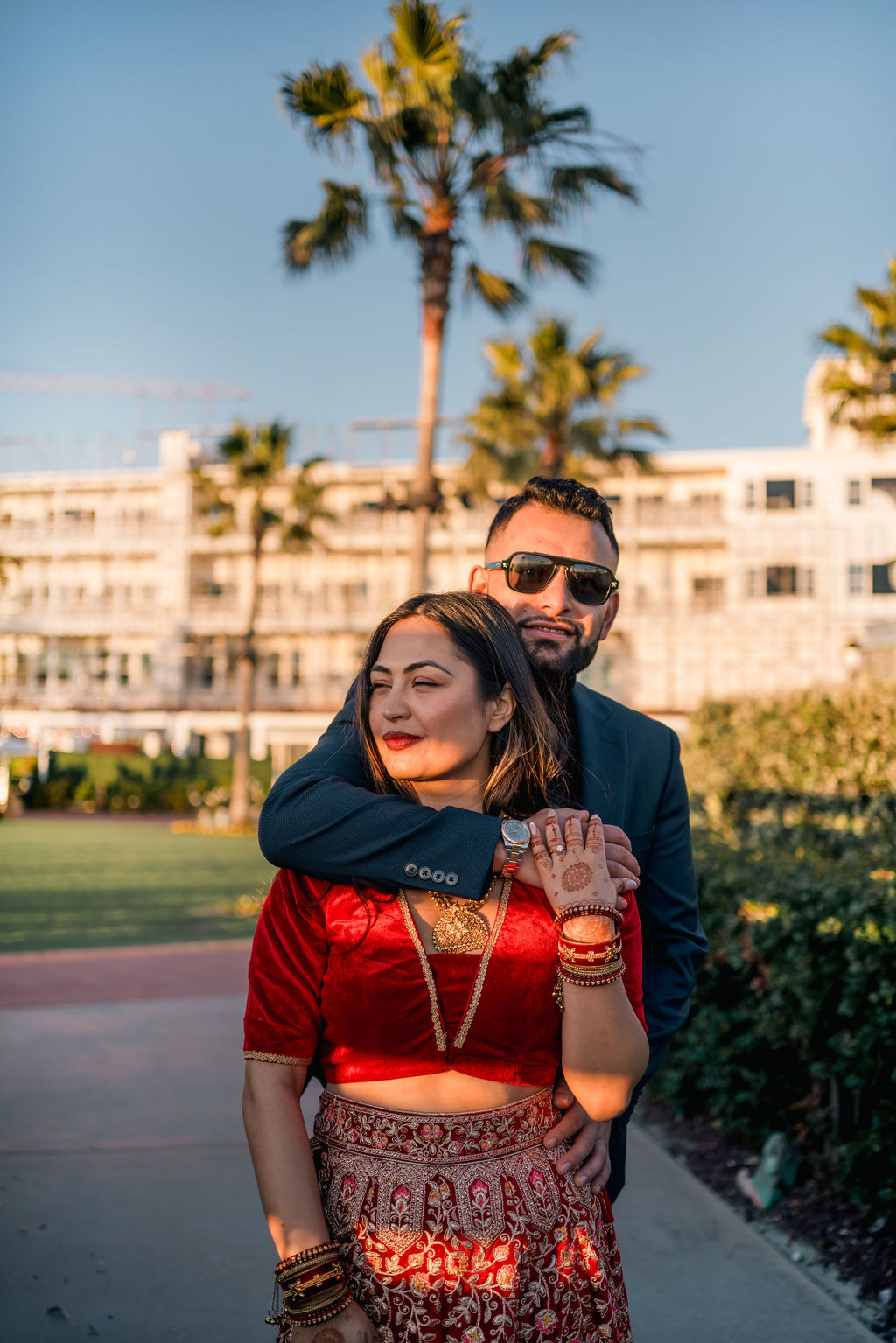 Anup embracing Shayal during their pre-wedding portraits