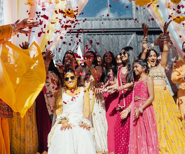 A burst of color with family during Haldi
