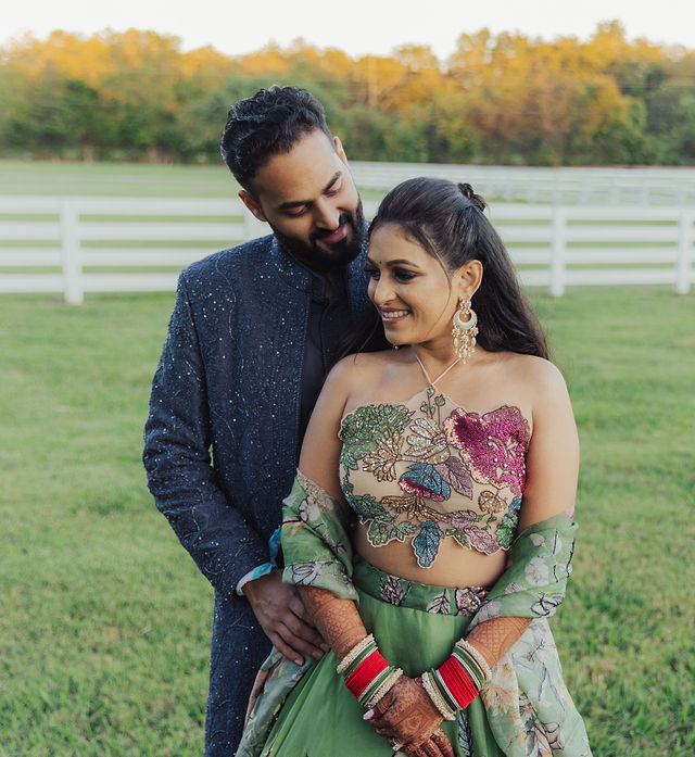 Shrusti and Rishi in an intimate Sangeet portrait