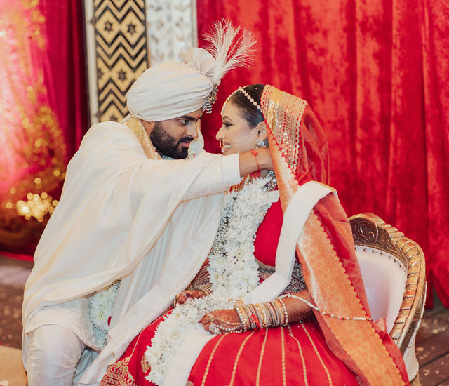 Shrusti and Rishi in a close ceremony portrait