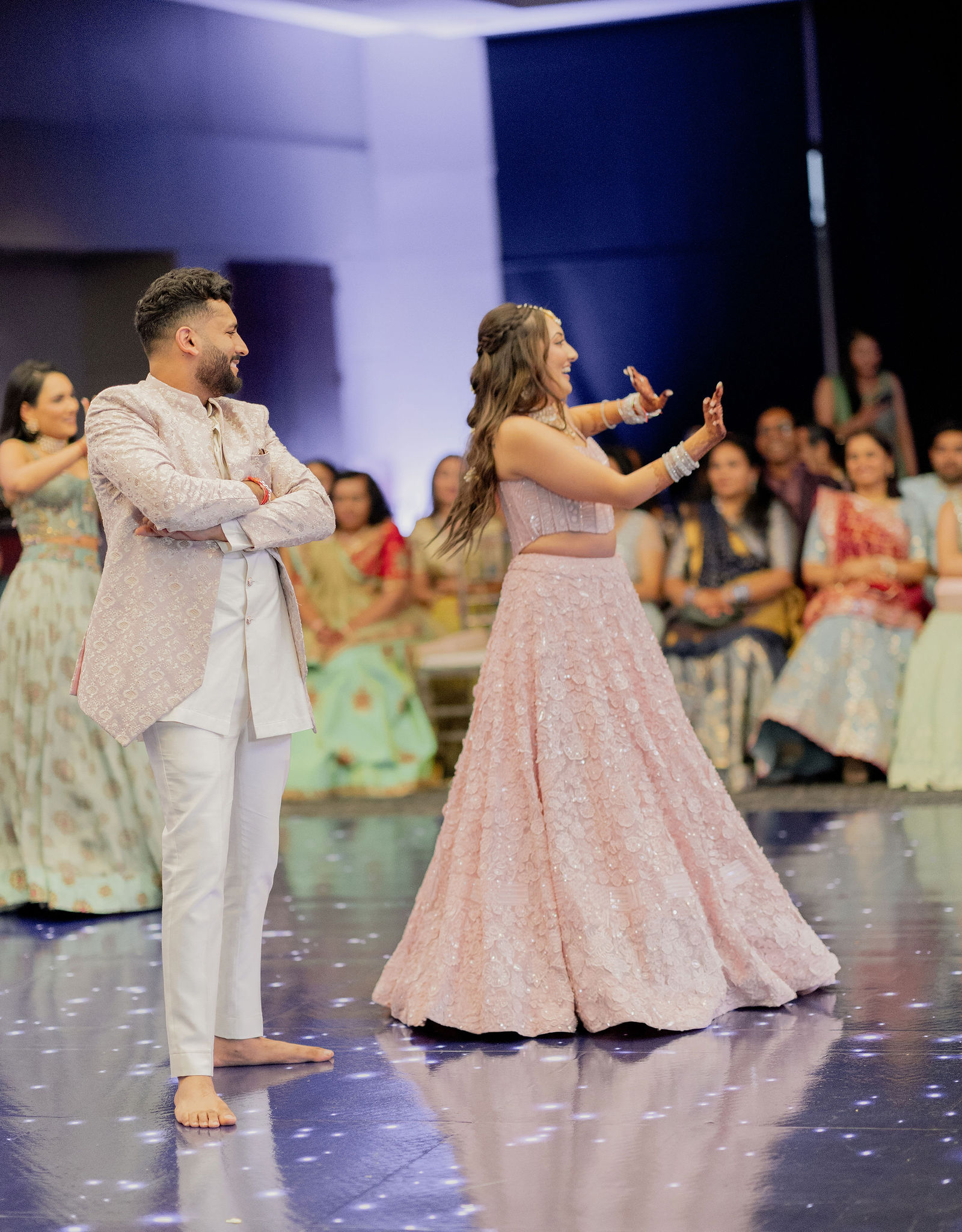 Sonalii and Ravin dancing at the Sangeet celebration