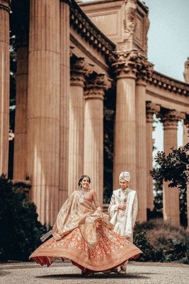 Vishalli twirling beneath the columns