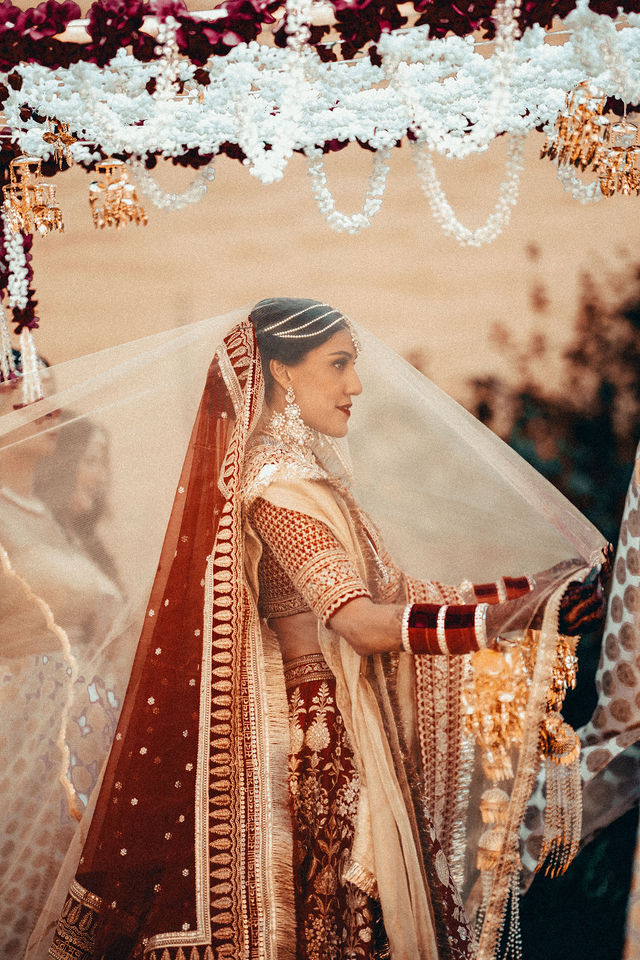 A close wedding-day portrait of Vishalli and Lewis
