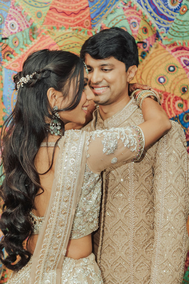 Zohal and Jairam sharing a close portrait during their celebrations
